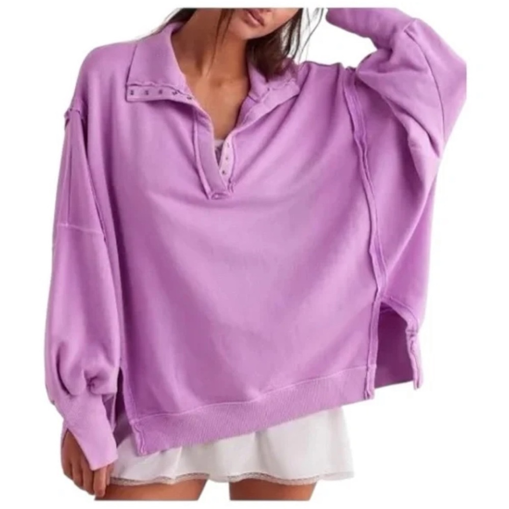 Free People Oversized Lavender Pullover Sweatshirt